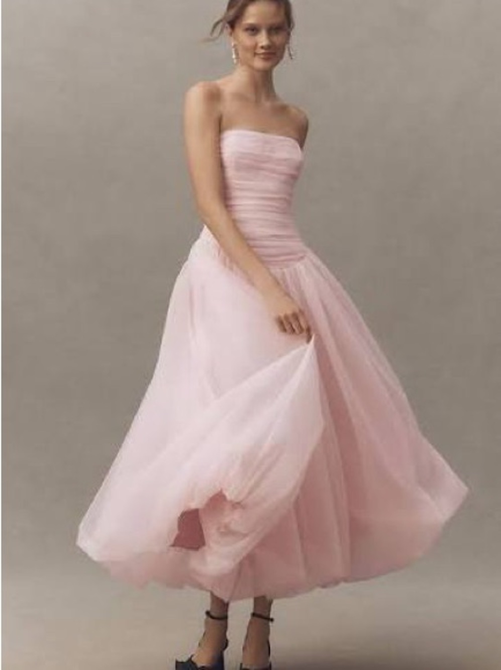Anthropologie Strapless Blush Pink Tulle Midi Dress - Picture 1 of 4